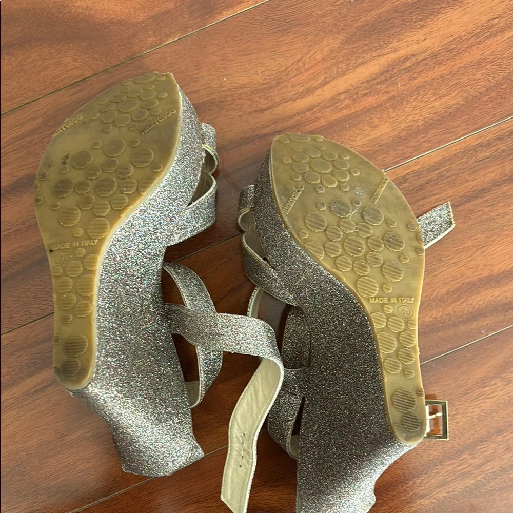 Jimmy Choo Size 40 Glitter Wedge Sandals